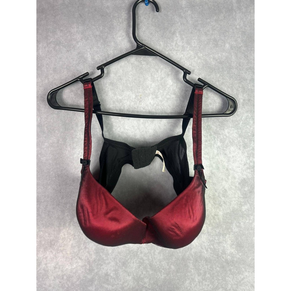 Cacique 40C Red Black Satin Mesh Balconette Bra Underwire Padded